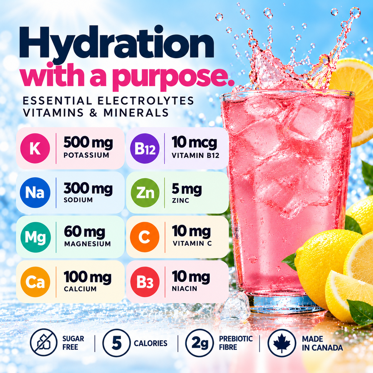 Pink Lemonade Daily Hydration plus Gut Health - 30 x 8g Electrolyte Drink Mix